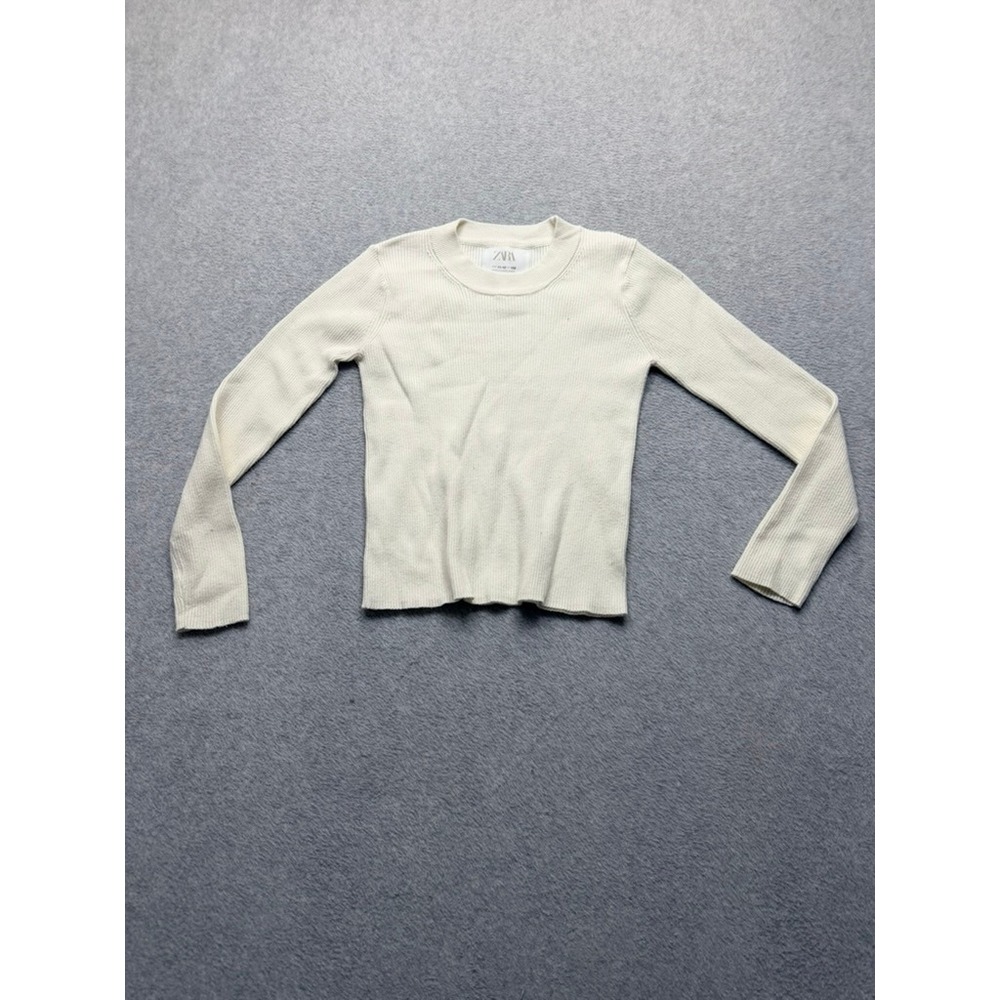 Zara Kids Girls Off White Ribbed Knit Long Sleeve Crew Neck Top Size 11-12 152